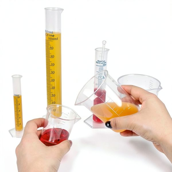 Graduated Cylinders Set 23Pcs - 6 Clear Plastic Cylinders 25-1000ml, 4-4