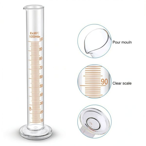SKYPRO 5PCS Glass Measuring Cylinder Set 5ml 10ml 25ml 50ml 100ml-2