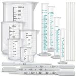 Graduated Cylinders Set 23Pcs - 6 Clear Plastic Cylinders 25-1000ml, 4-0