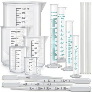 Graduated Cylinders Set 23Pcs - 6 Clear Plastic Cylinders 25-1000ml, 4-0