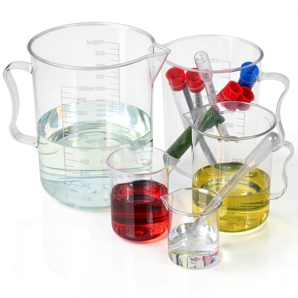 Teenitor Graduated Cylinder Plastic Beaker, 5pcs Plastic Graduated Cylinder 10ml 25ml 50ml 100ml 250ml and 5pcs Plastic Beakers 50ml 100ml 250ml 500ml1000ml Clear 10pcs-5