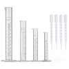 Measuring Cylinder Set, 4 Sizes Graduated Polypropylene Lab Test Tubes in 100 ml, 50 ml, 25 ml, 10 ml for Laboratory, & Science Experiments with 4 Plastic Droppers in 3 ml-0