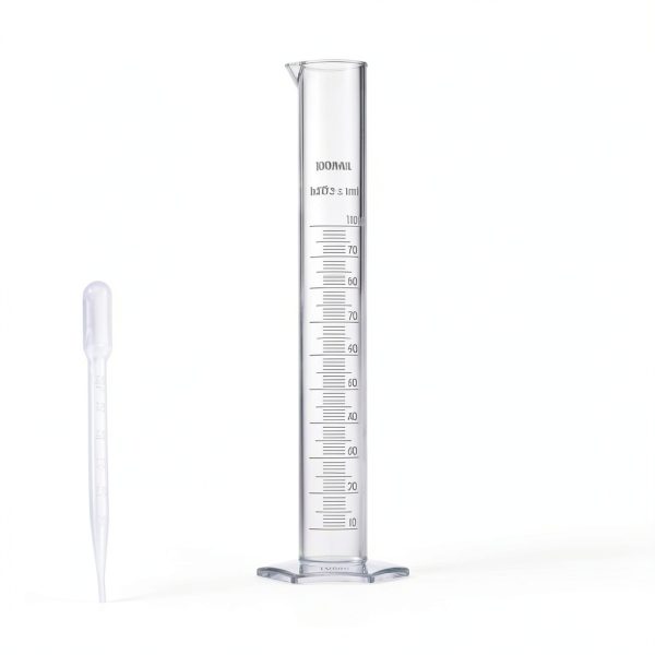 Measuring Cylinder Set, 4 Sizes Graduated Polypropylene Lab Test Tubes in 100 ml, 50 ml, 25 ml, 10 ml for Laboratory, & Science Experiments with 4 Plastic Droppers in 3 ml-1