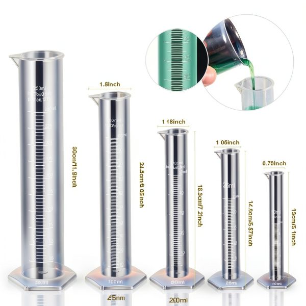 Teenitor Graduated Cylinder Plastic Beaker, 5pcs Plastic Graduated Cylinder 10ml 25ml 50ml 100ml 250ml and 5pcs Plastic Beakers 50ml 100ml 250ml 500ml1000ml Clear 10pcs-2